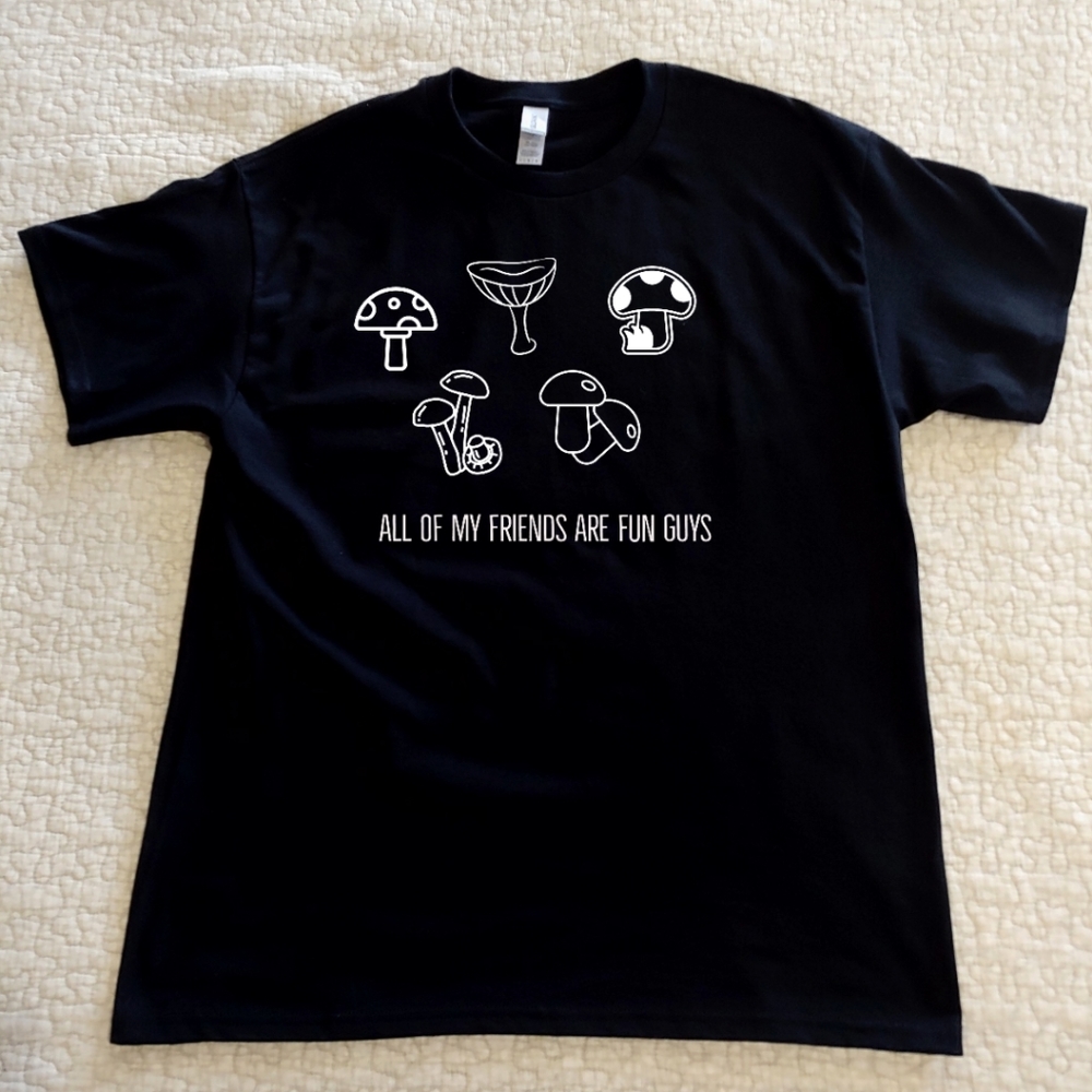 NWT Mushroom Graphic Tee, Various Sizes, Black, Short Sleeved